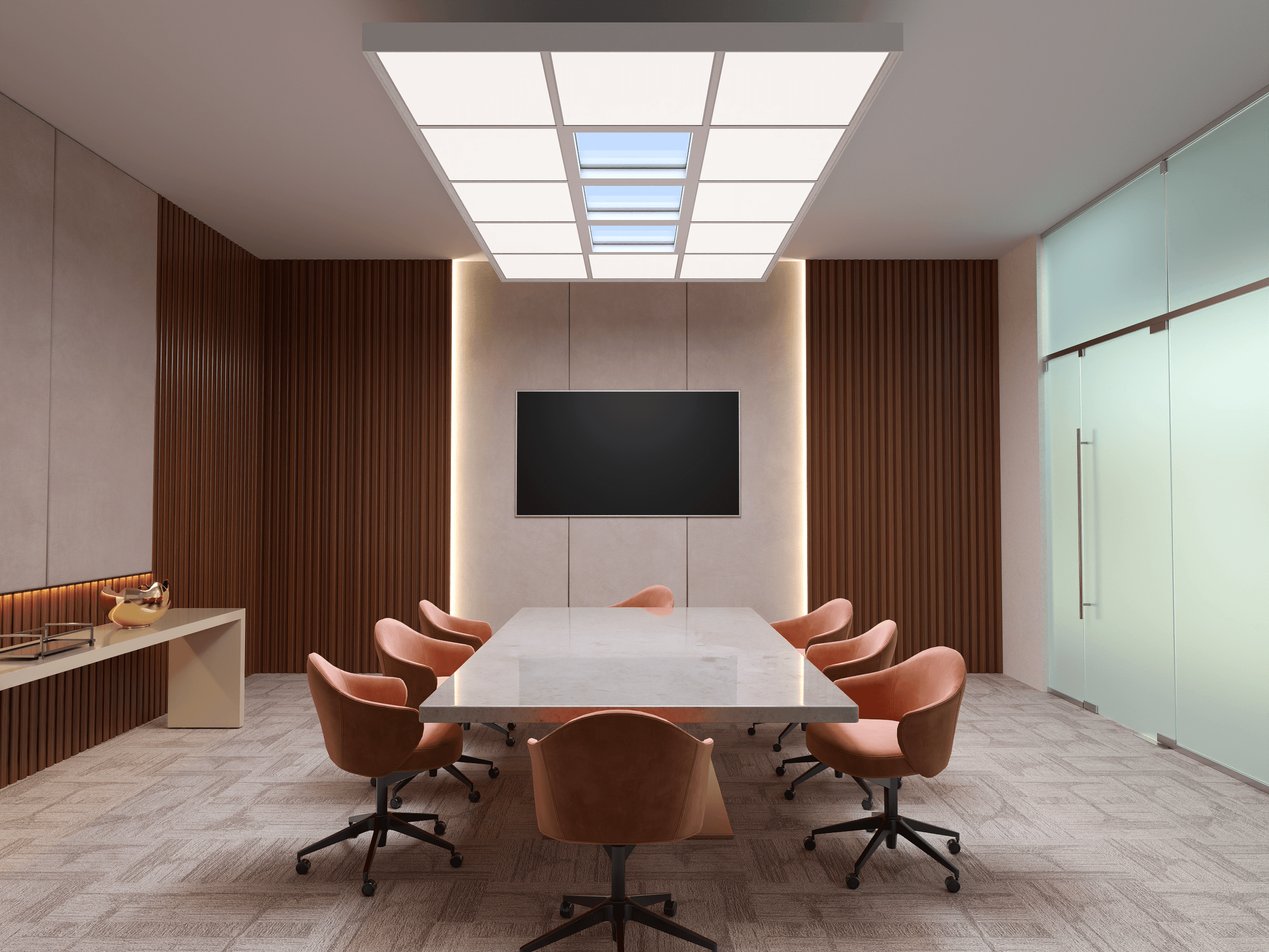 Circadian Sky Clouds ceiling panels installed in a modern conference room