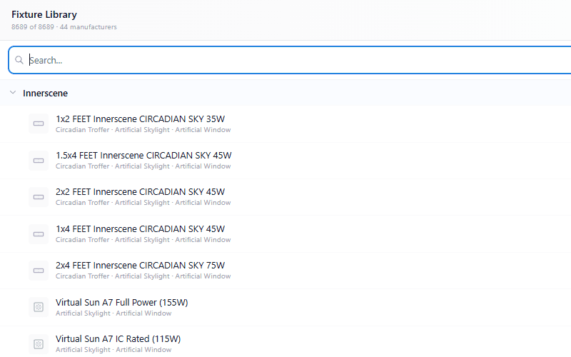 The Circadian Lab fixture library browser