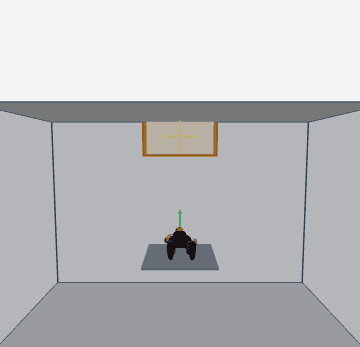 3D view of the patient room: the patient laying on the bed with a Circadian Sky panel wall-mounted behind the bed head