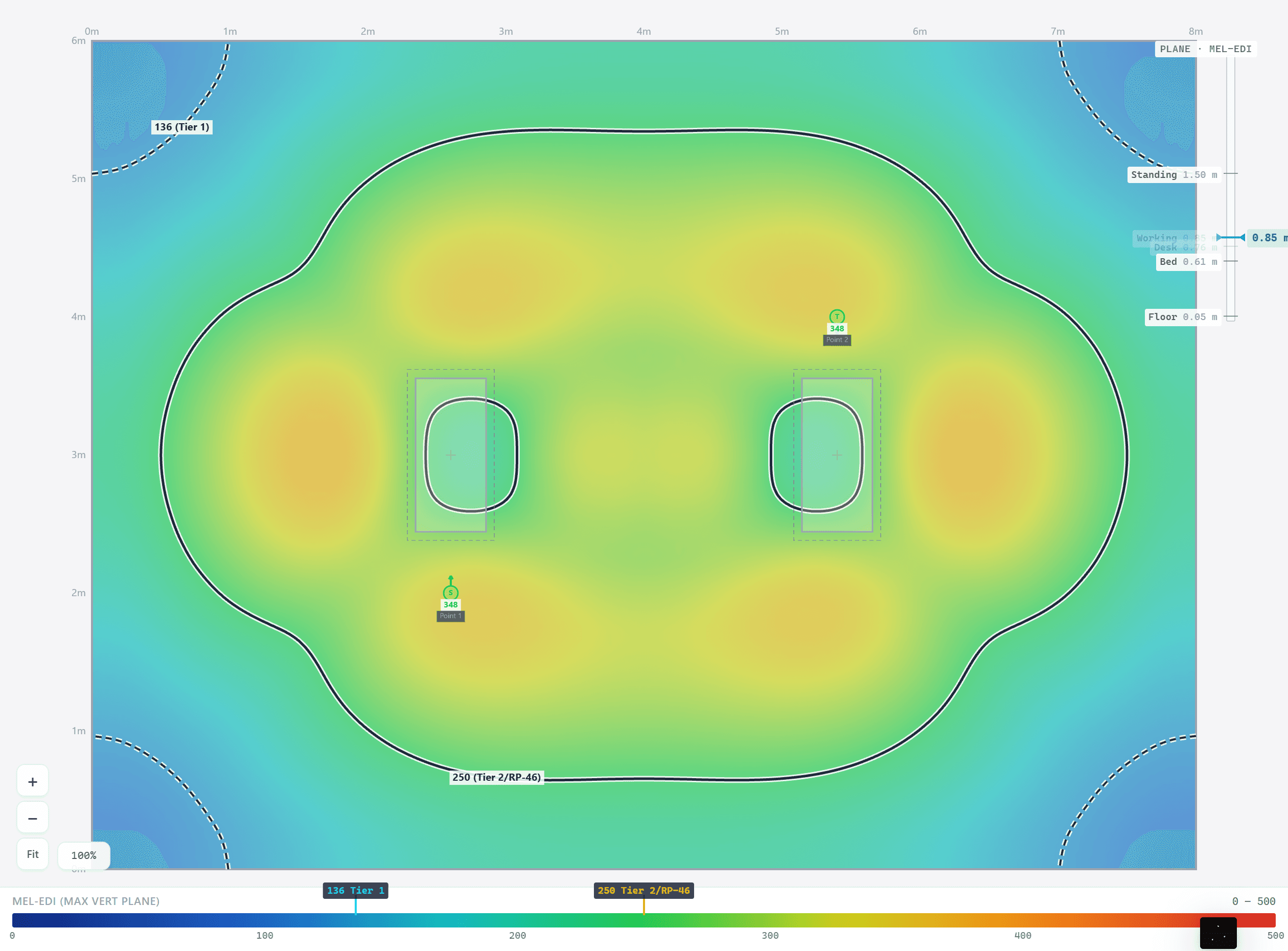 A computed mel-EDI heatmap in Circadian Lab
