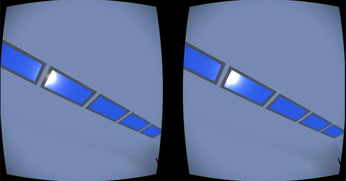 A Circadian Lab room seen through a VR headset, with a Virtual Sun disc visible in one ceiling aperture