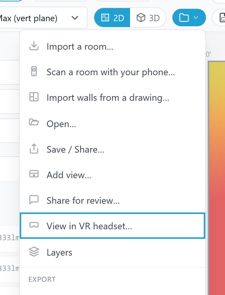 The Circadian Lab File menu with View in VR headset highlighted
