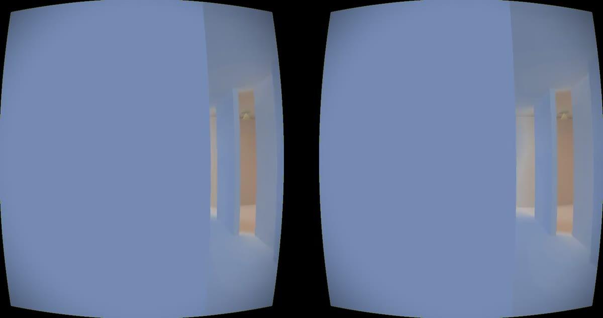 A Circadian Lab room in VR, looking toward a doorway with warm light spilling in from a corridor