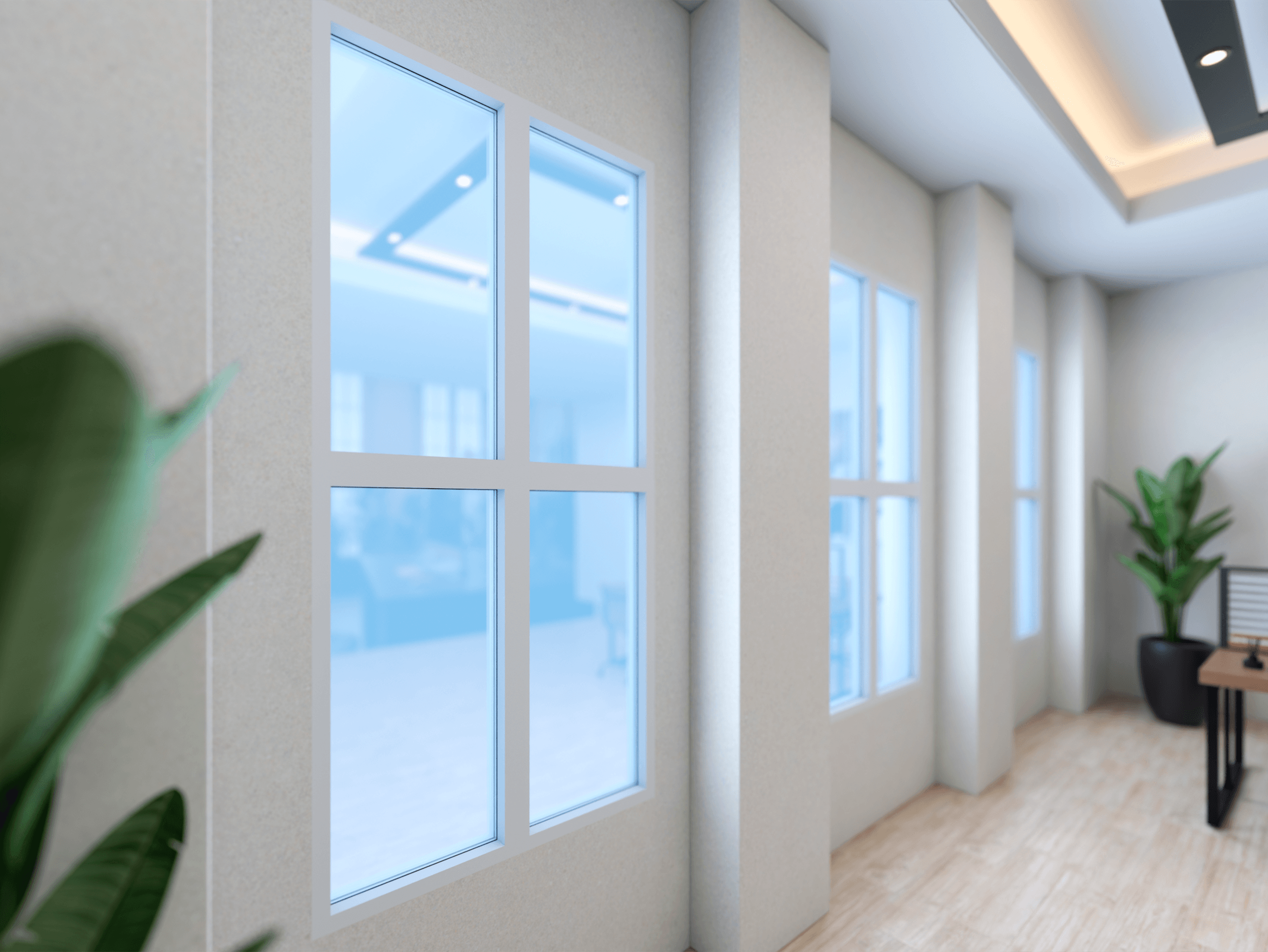 Circadian Sky Window panels close-up view in office hallway