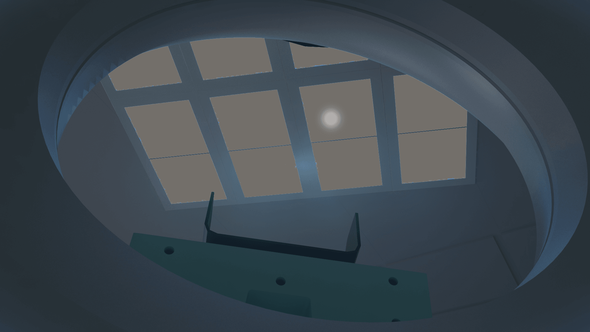 Innerscene Virtual Sun Model A7 aligned with CT scan bed, dimmed to night sky