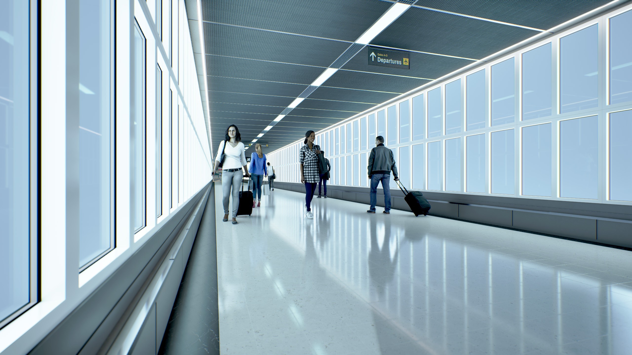 Innerscene Circadian Sky installed across entire walls in airport hall