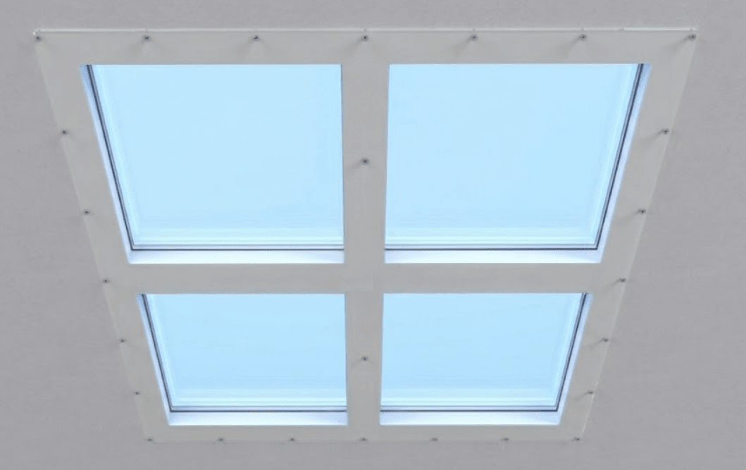 Four 2x2 Circadian Sky units installed in a behavioral health environment with anti-ligature, shatter resistant panels and security screws