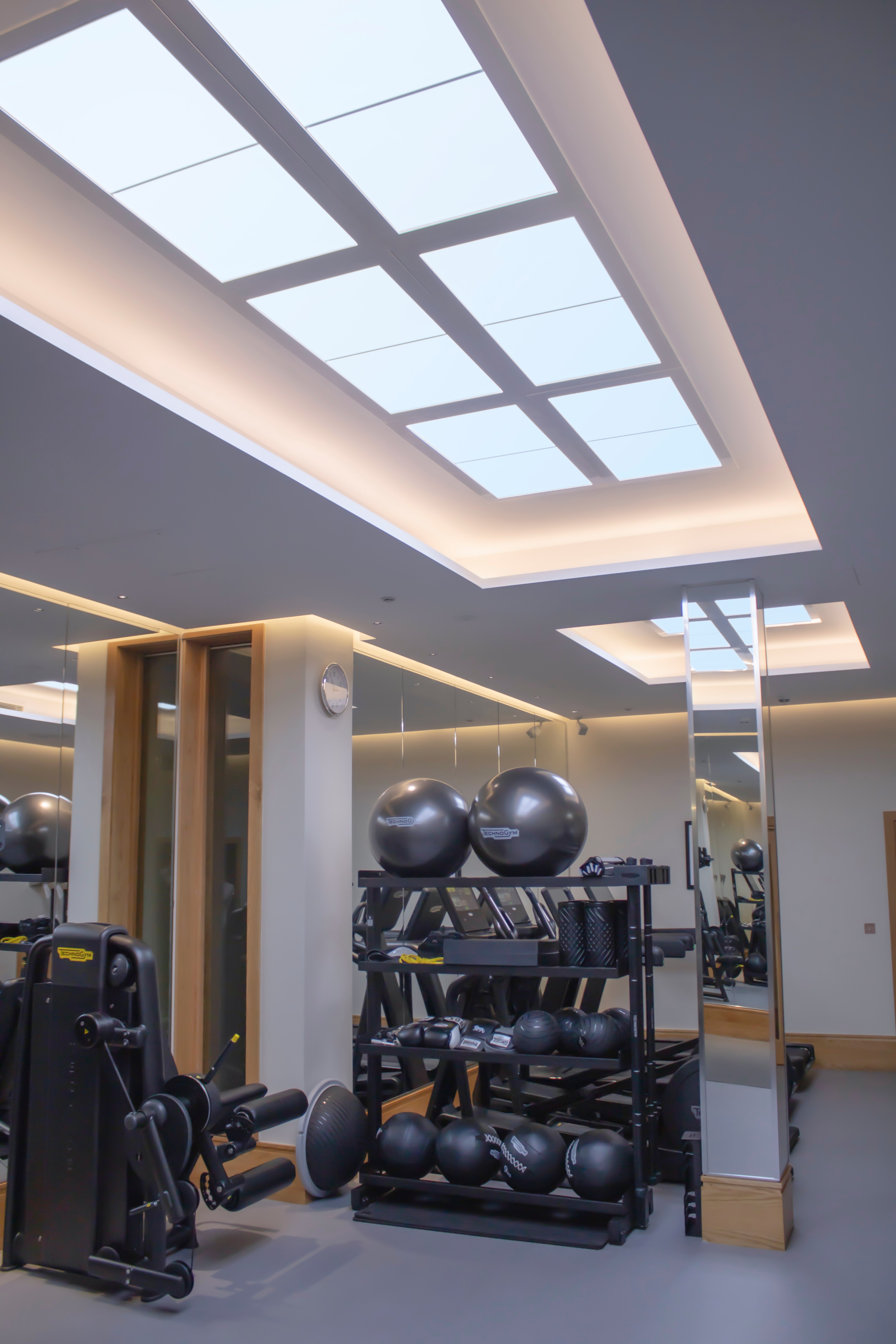 Innerscene installation case study lighting above exercise ball and other equipment at Aman Spa The Connaught Hotel London