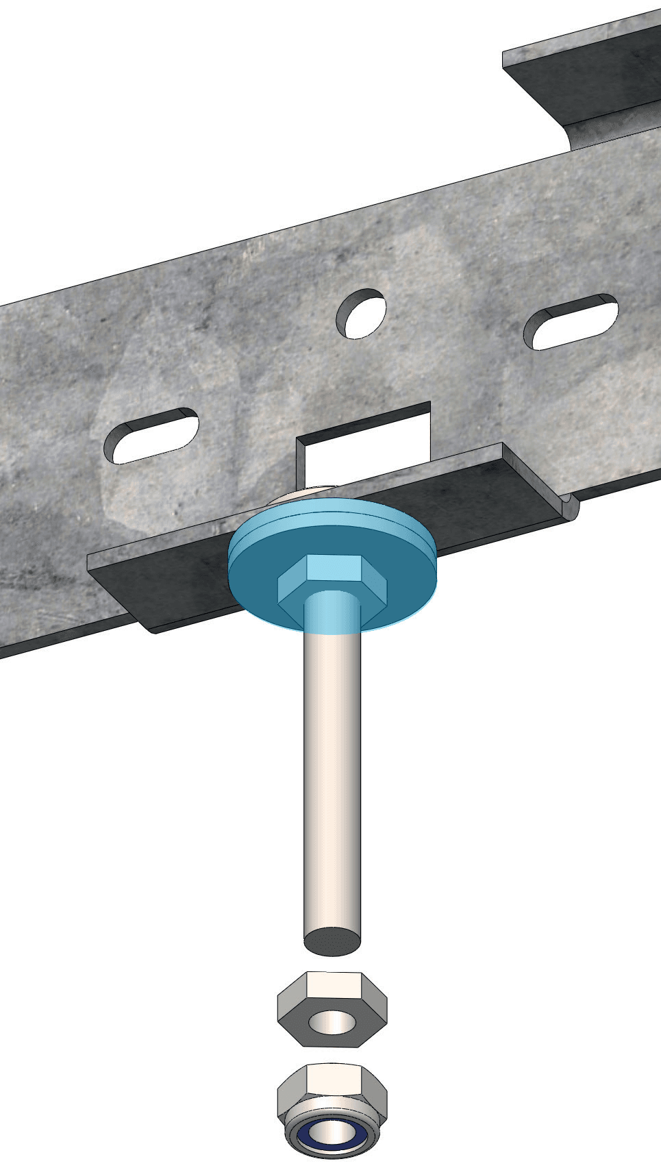 Coach bolt with square washers and thin hex nut