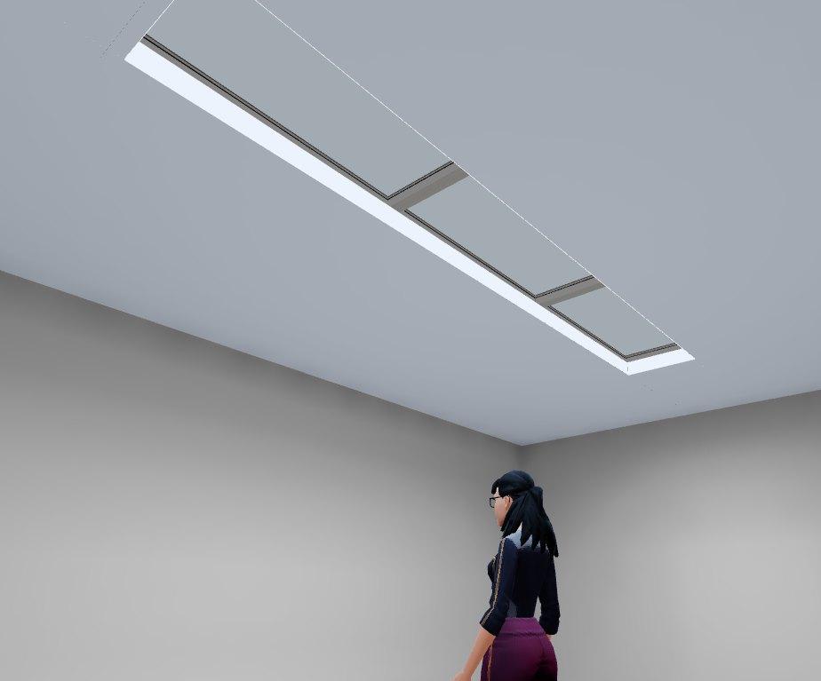 Circadian Lab 3D lightmap render of a lay-in Circadian Sky array with a standing occupant