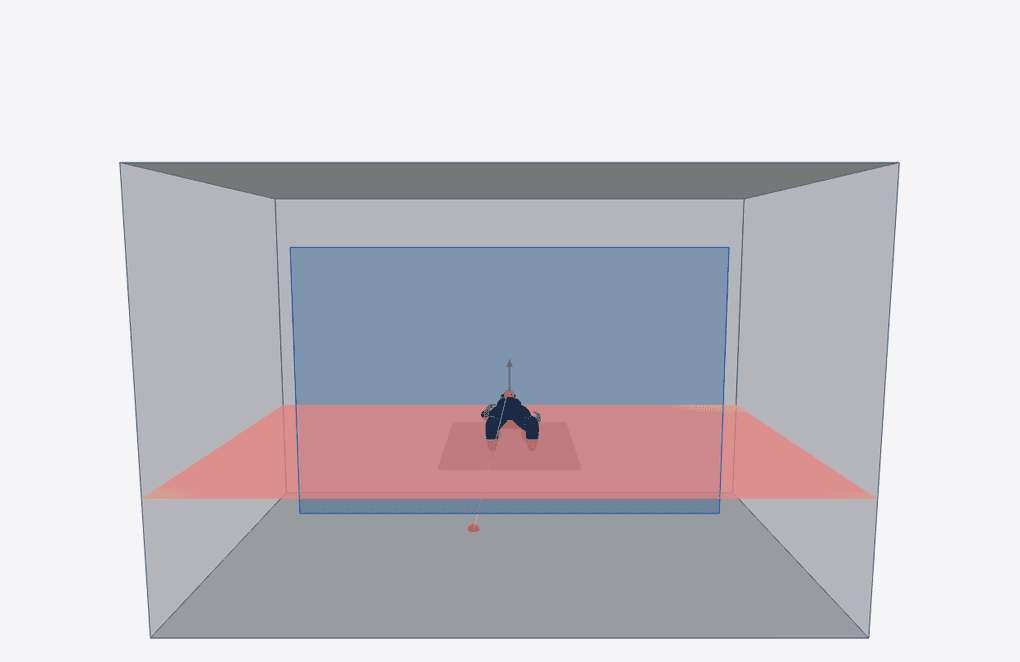 3D view: patient room with south-facing window in Phoenix at winter solstice noon, clear sky