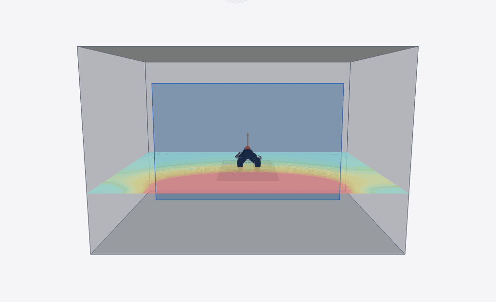 3D view: patient room with north-facing window in Seattle at winter solstice noon, overcast sky