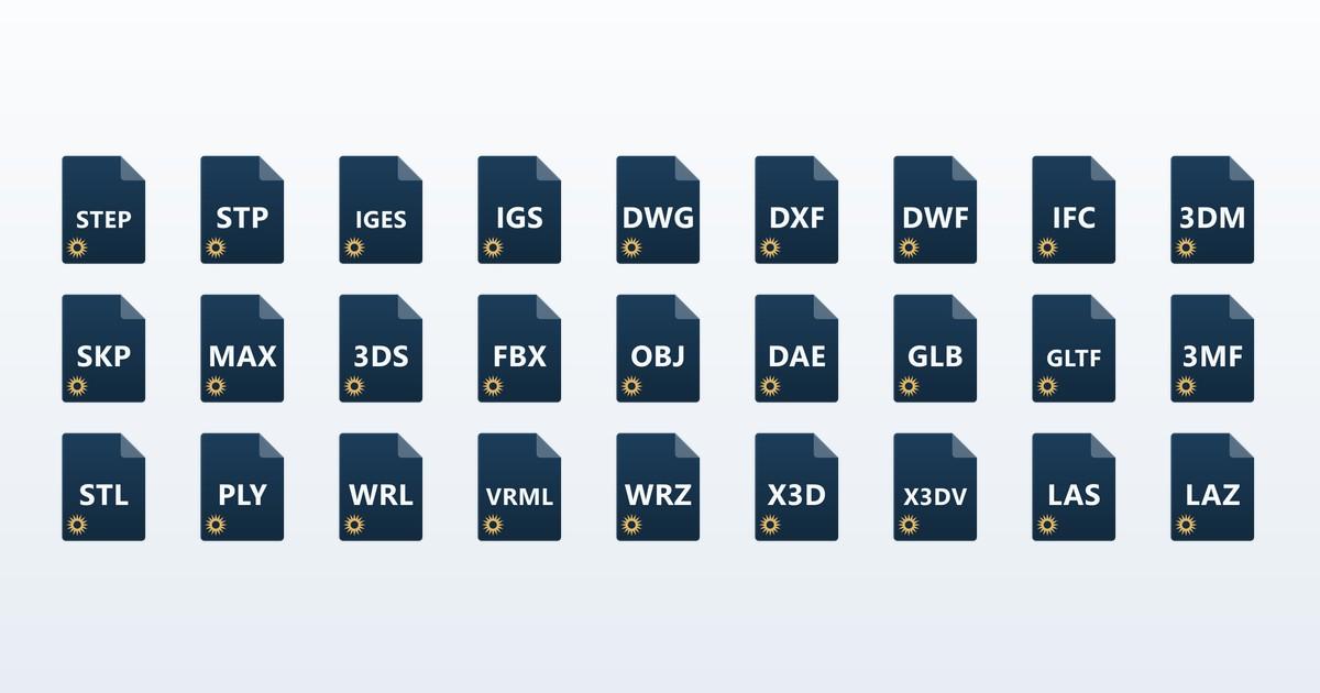 File icons for the 27 3D and CAD file extensions the Innerscene Windows helper can associate