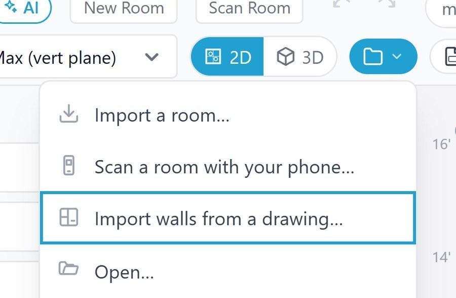 The Circadian Lab File menu open, with Import walls from a drawing highlighted