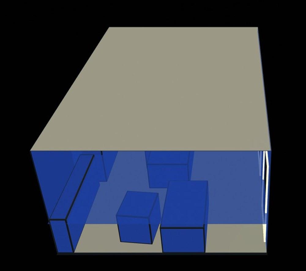 The scanned room in Circadian Lab, a cutaway 3D view with the scanned furniture in place