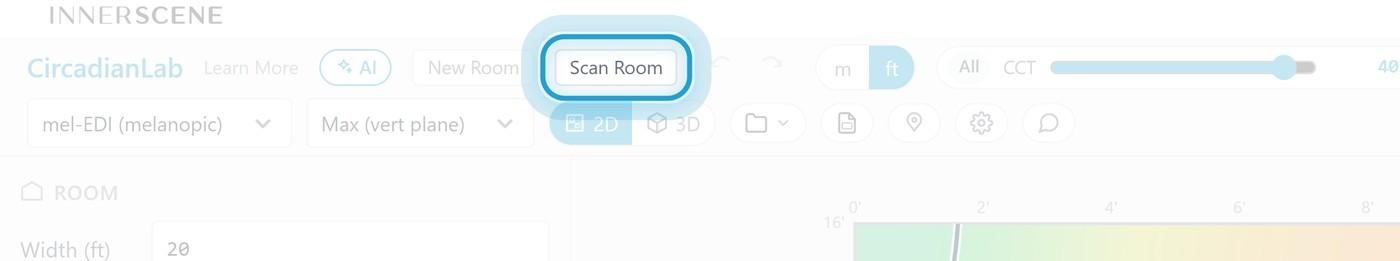 The Circadian Lab toolbar with the Scan Room button ringed and the rest of the controls faded back