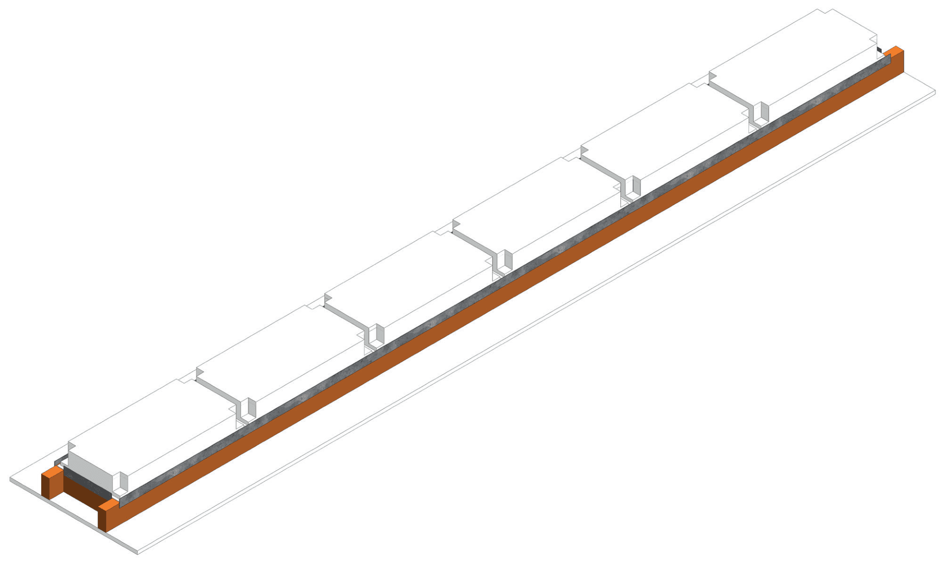 Isometric render of a six-fixture Circadian Sky lay-in array in a drywall coffer
