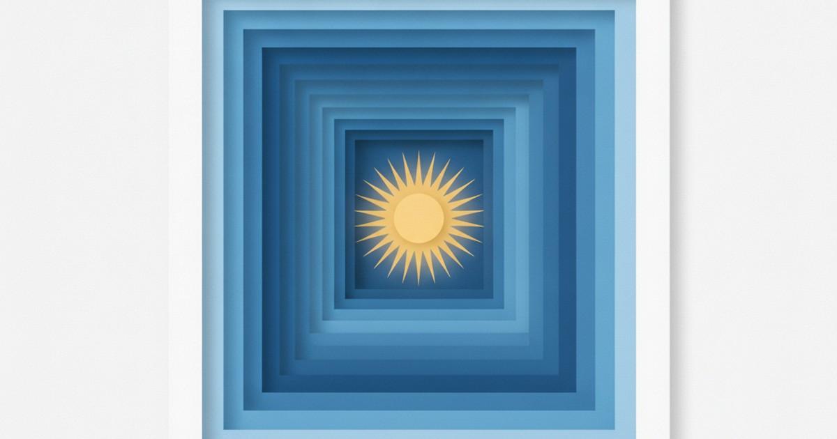 Paper-cut illustration of a deeply recessed skylight aperture with a golden sun at its center