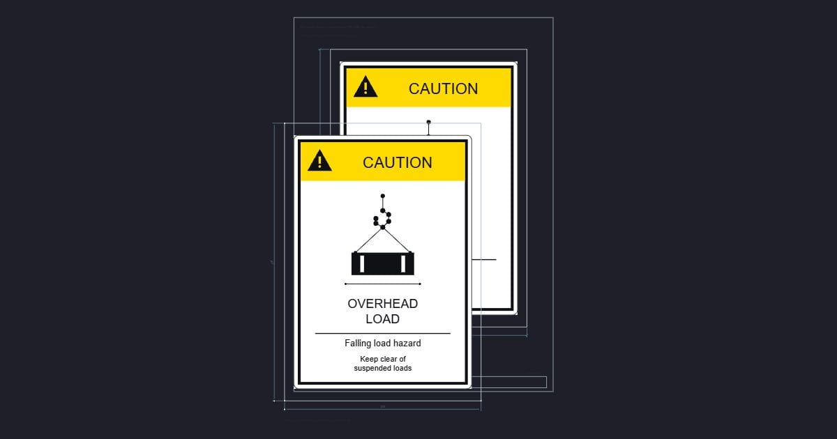 A4 symbol: Caution: overhead load (178 x 254 mm source)
