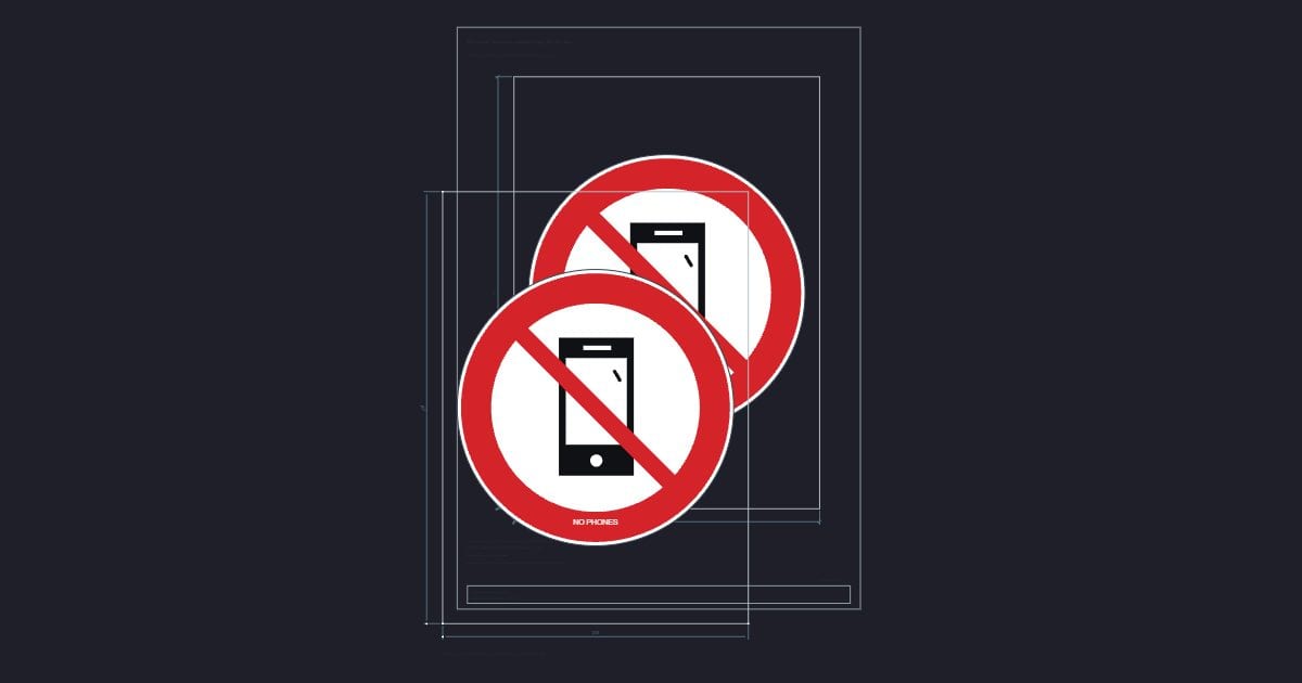 A4 symbol: No phones prohibition sign, 300 mm disc