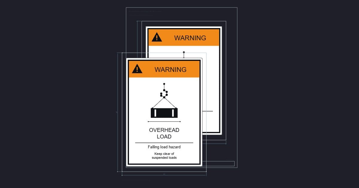 A4 symbol: Warning: overhead load (356 x 508 mm source)