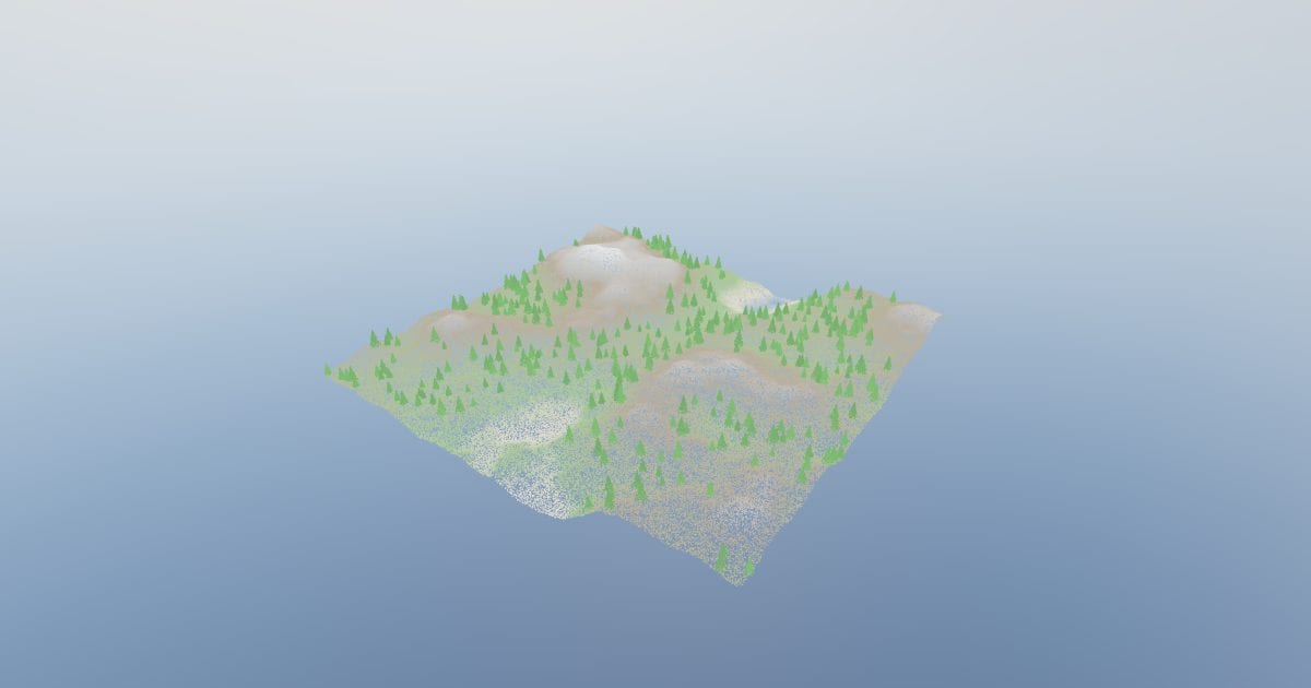 Aerial LiDAR terrain with trees (LAZ)