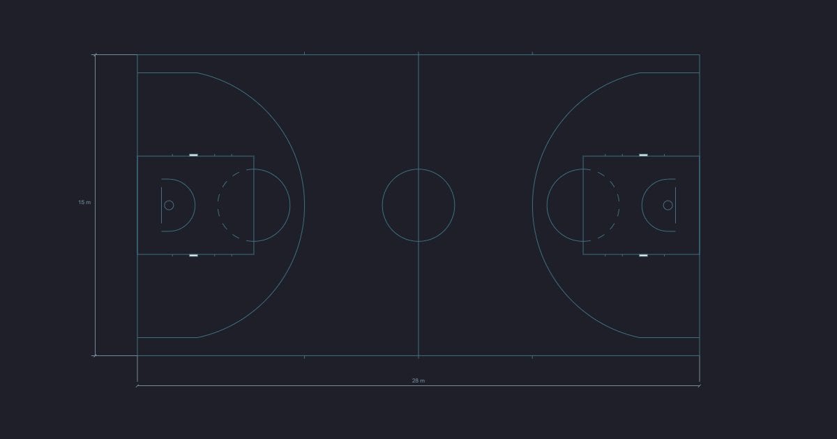 Basketball court - Dimensioned CAD Layout