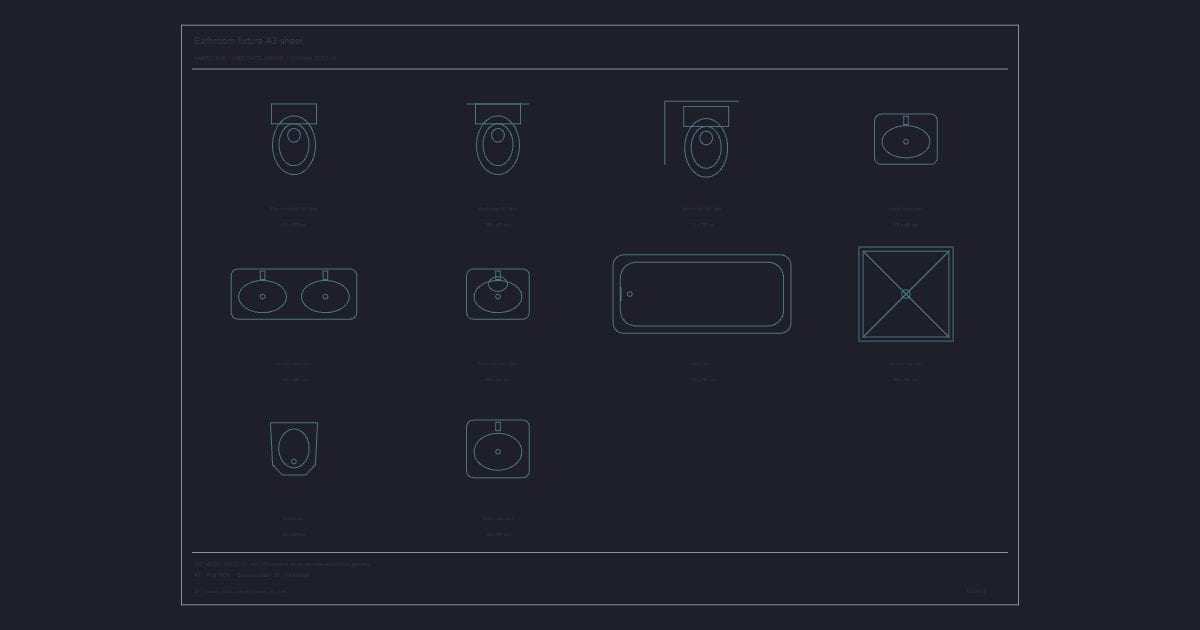 Bathroom fixture A3 sheet - CAD Collection