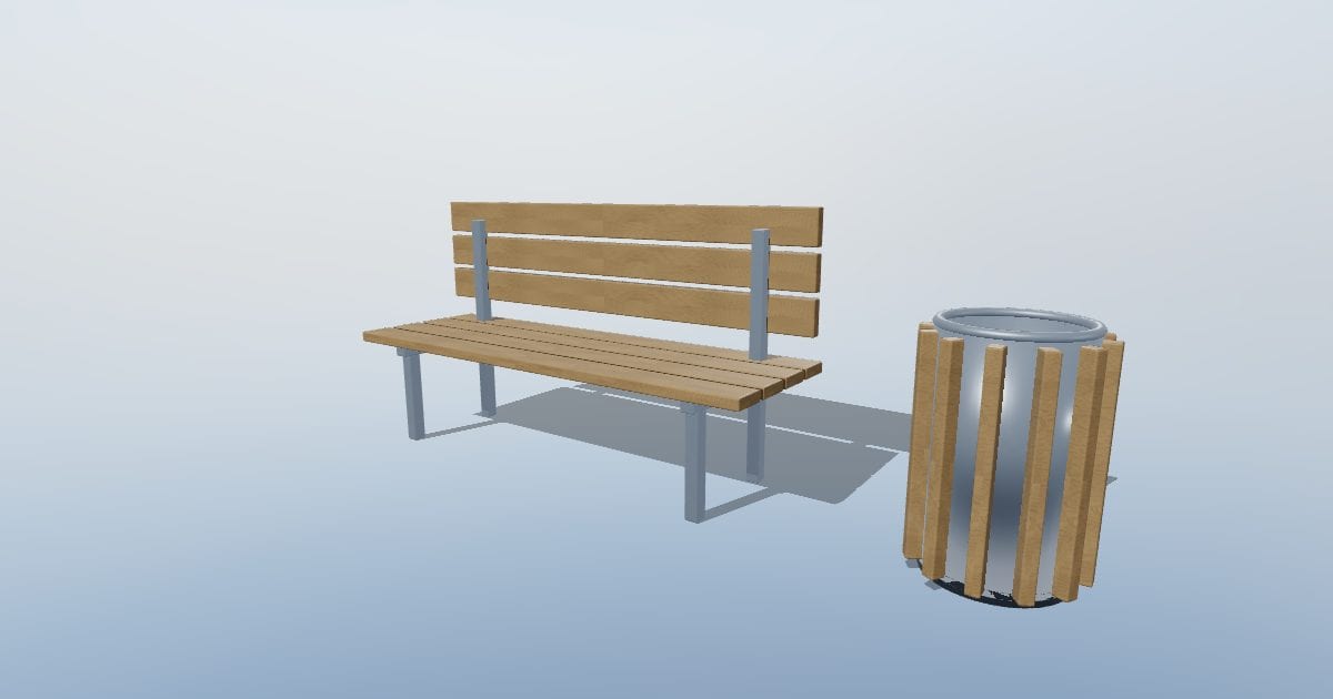 Bench and bin - Playground equipment