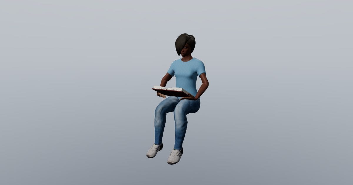 Book resting in lap - 3D Person, Resting