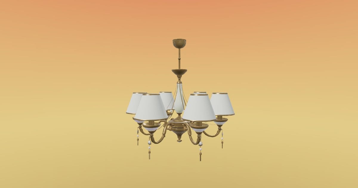 Brass chandelier with fabric shades