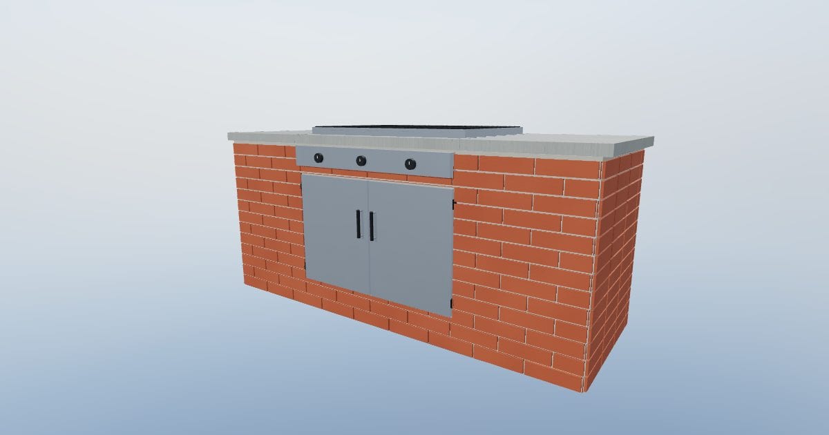 Built-in barbecue grill in masonry island