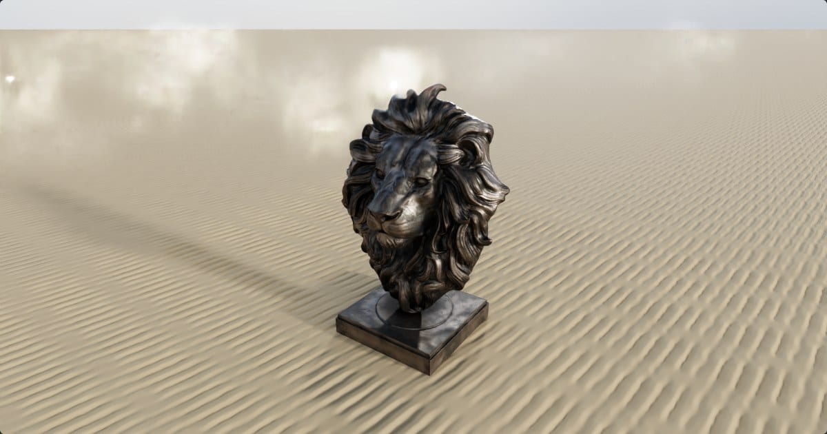 Carved lion head sculpture