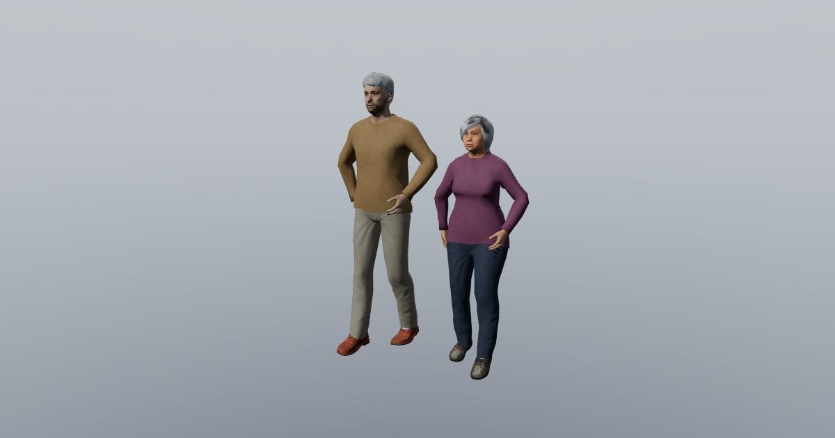 Casey and Nora - 3D Person, Older adults walking pair