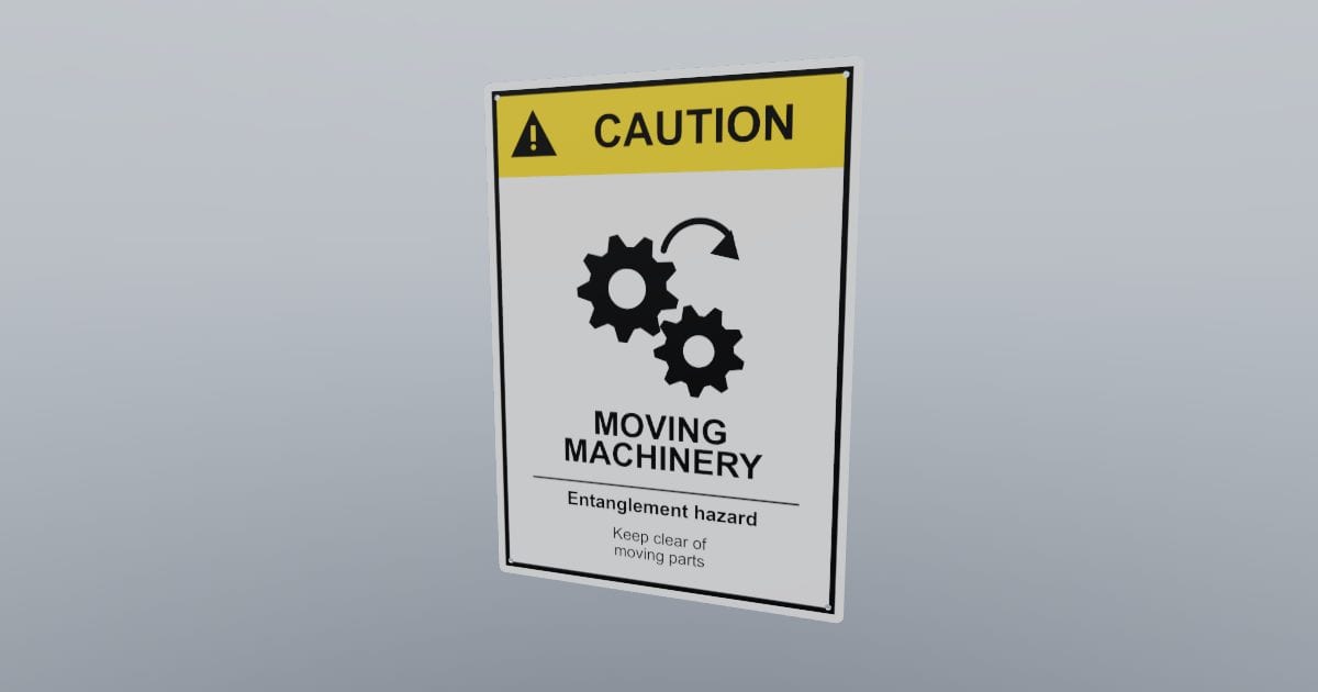 Caution: moving machinery sign, 254 x 356 mm