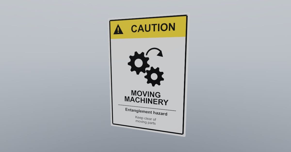 Caution: moving machinery sign, 356 x 508 mm