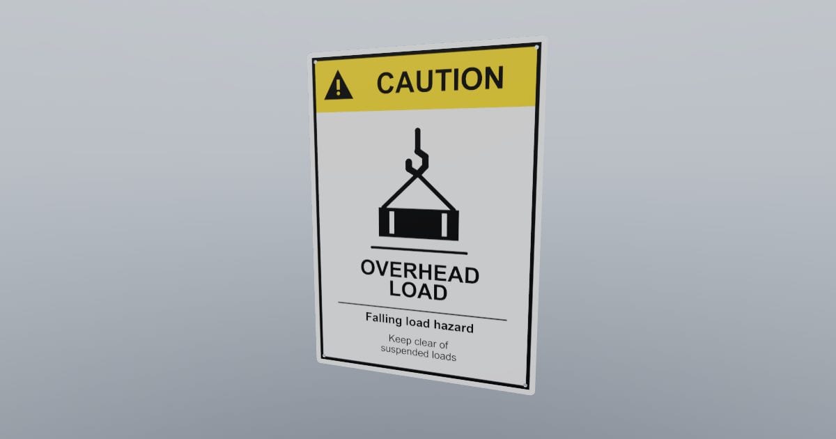 Caution: overhead load sign, 254 x 356 mm