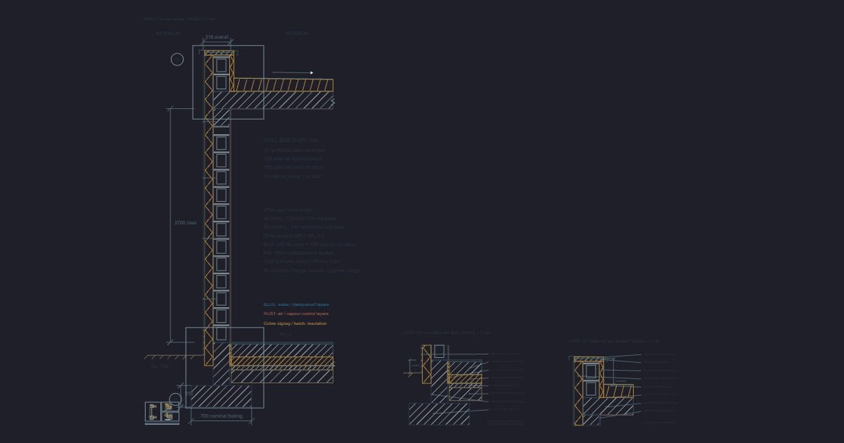 Concrete block wall: foundation-to-roof section