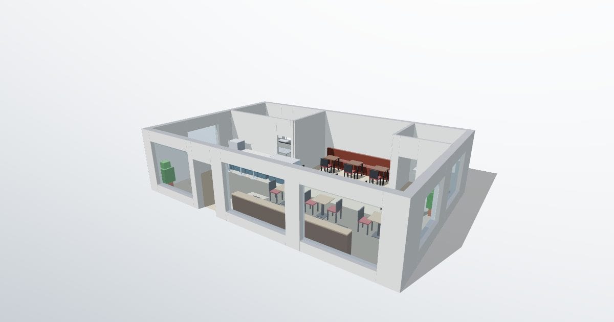Corner cafe, furnished