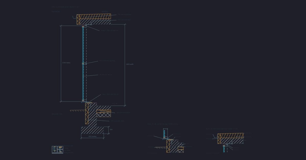 Curtain wall: foundation-to-roof section: Free DXF 2D drawing (CC0 ...
