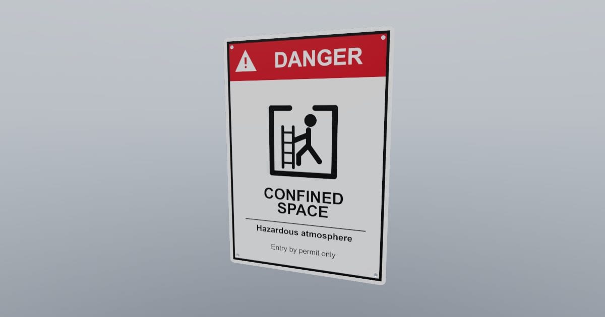 Danger: confined space sign, 178 x 254 mm