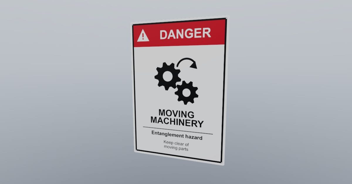 Danger: moving machinery sign, 356 x 508 mm