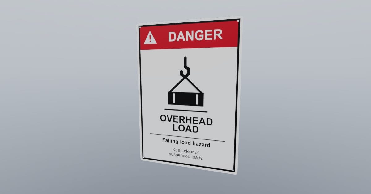 Danger: overhead load sign, 254 x 356 mm