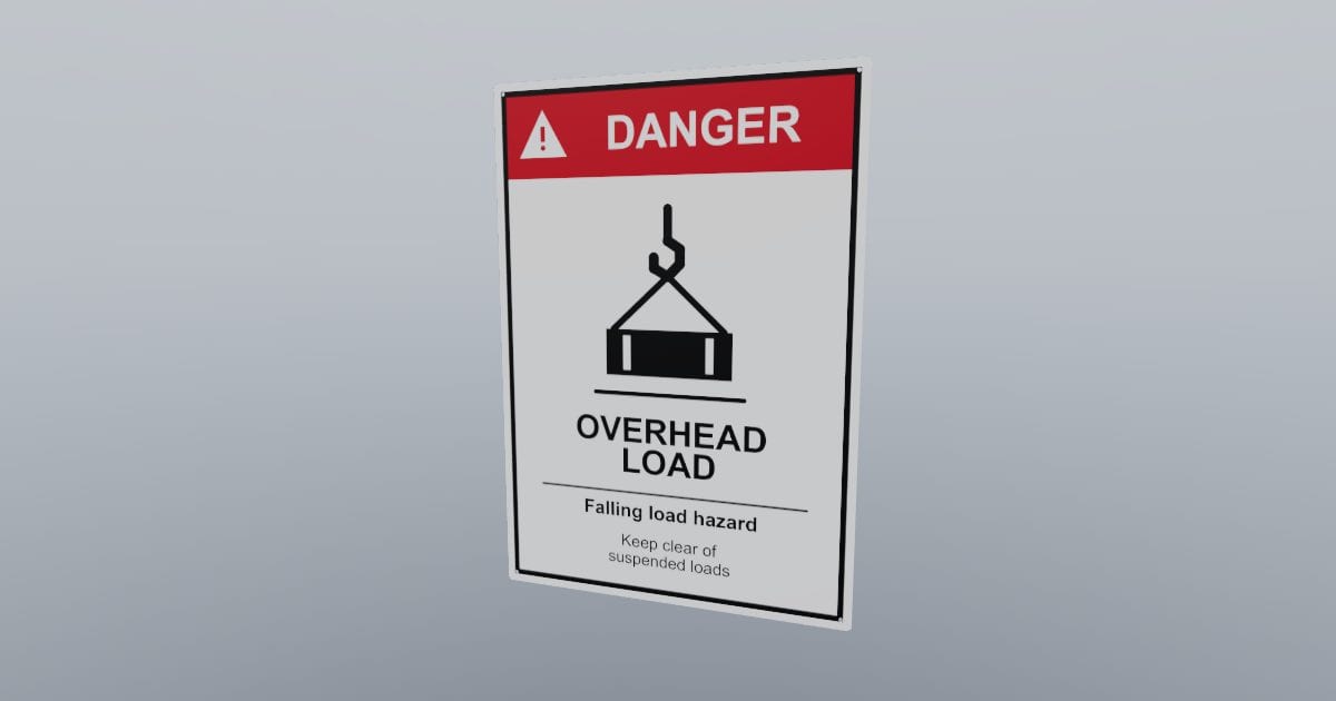 Danger: overhead load sign, 356 x 508 mm