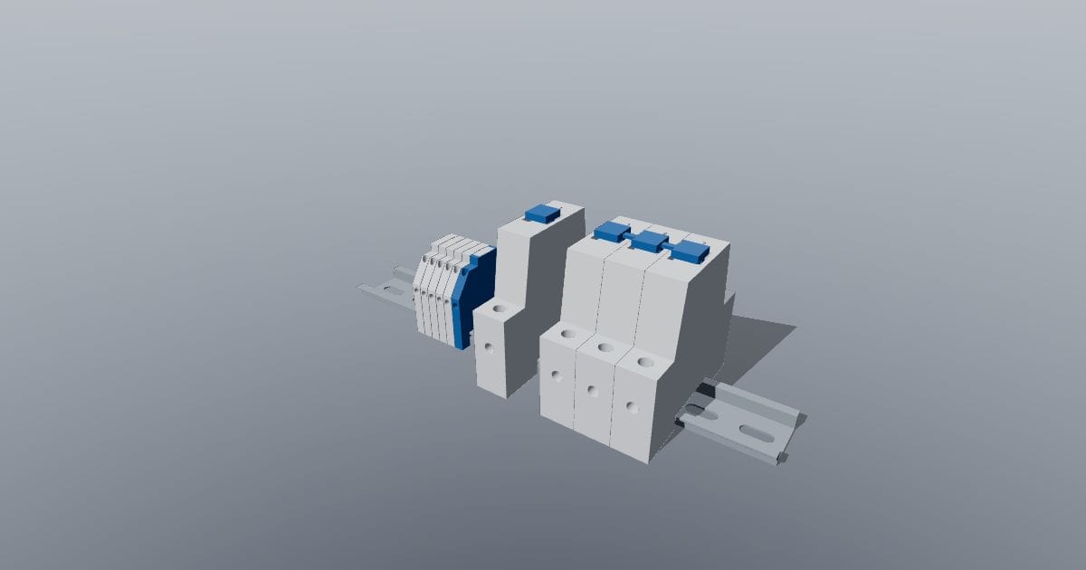 DIN rail with terminals and breakers