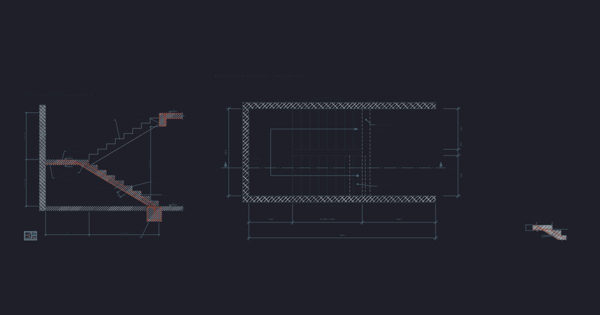 Dog-leg reinforced concrete stair structural detail