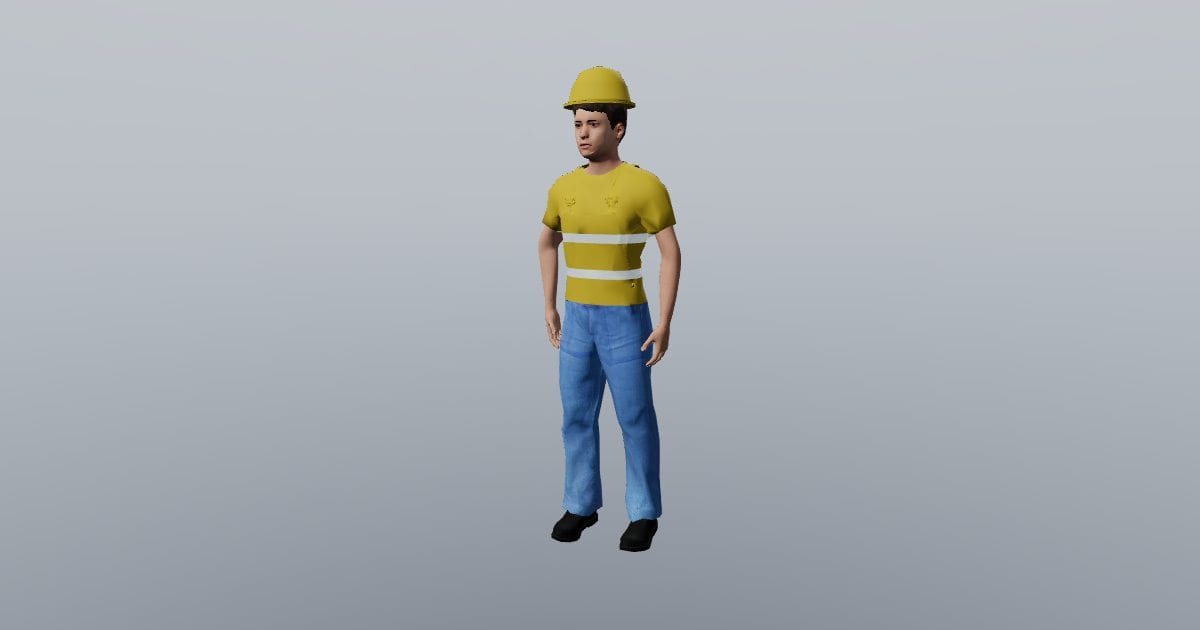 Drew - 3D Person, Construction worker with hard hat and hi-vis