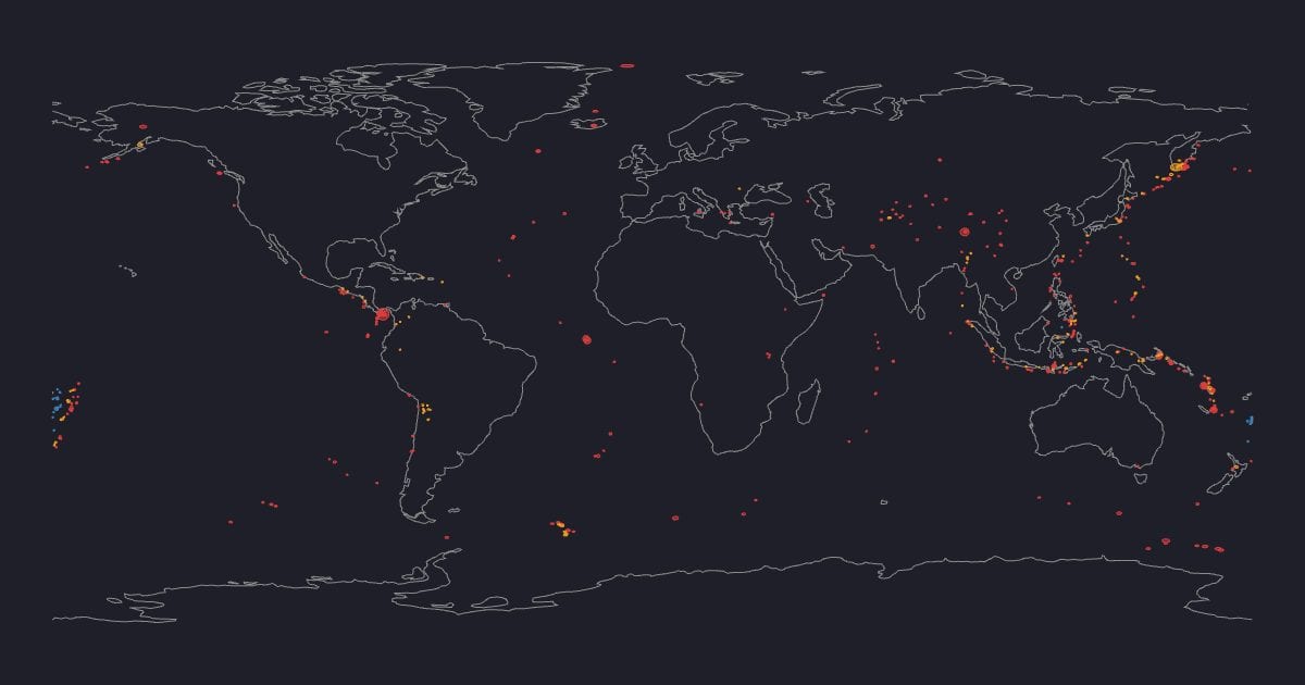 Earthquakes M4.5+, one month