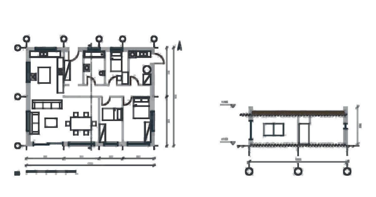Eco house with solar and green roof plan drawing: Free DXF 2D drawing ...