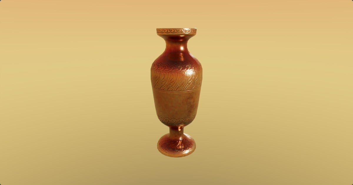 Engraved brass vase